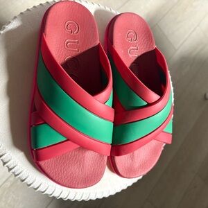 Gucci Red and Green Crisscross Slides